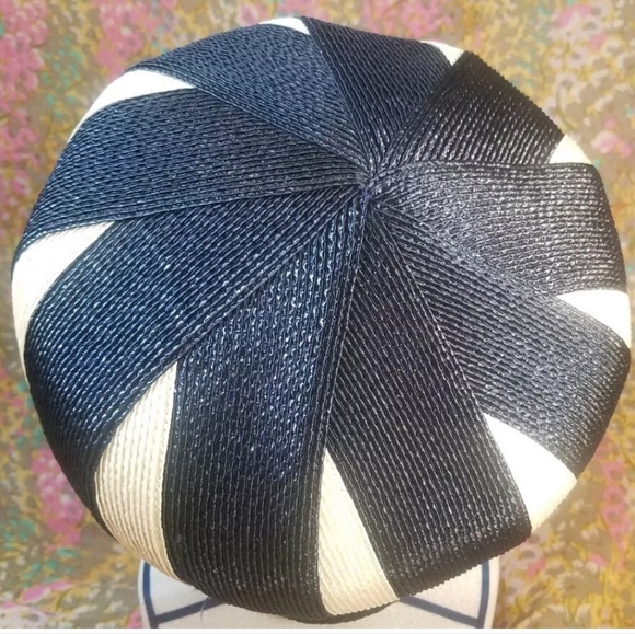 Vtg Blue and White Striped Straw Hat - Woodward & Lothrop Washington D.C. Sz 6 - Picture 5 of 13